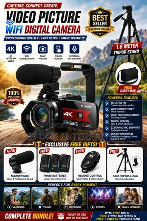 Wifi Video Digital Camera + 3 Free Batteries + Free 1.6m Tripod Stand!