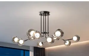 Modern Magic Bean Molecule Chandelier Smoke Gray Glass Ball Pendant