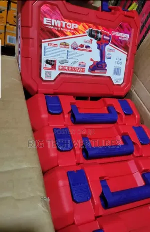 Emtop 20v Industrial Cordless Drill Kit Comes in a Sturdy Red Carrying