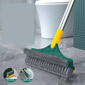 3-in-1 Floor Scrub Brush With Squeegee Long Handle