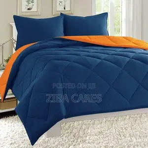 Quality Bedsheets, Duvet and Pillowcases -Navy Blue and Orange, White