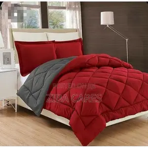 Quality Duvet, Bedsheet With 4 Pillow Cases- Red/Ash