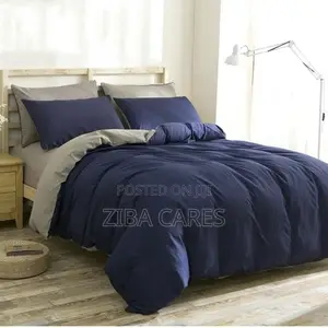 Quality Duvet, Bedsheet With 4 Pillow Cases-Navy Blue/Ash