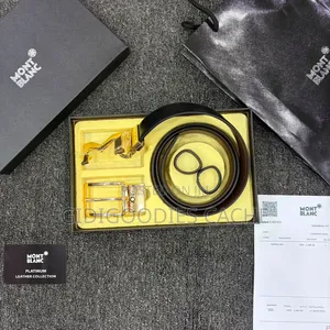 Branded Platinum Leather Reversible Belt Gift Set for Men