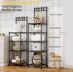 5 Layers Multi-Purpose Kitchen Storage With Hooks Rotating Wheels