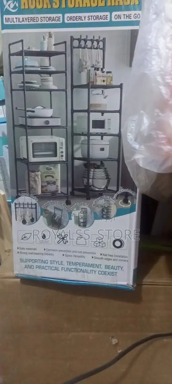 5 Layers Multi-Purpose Kitchen Storage With Hooks Rotating Wheels