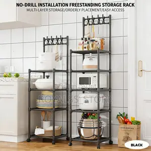 5 Layers Multi-Purpose Kitchen Storage With Hooks Rotating Wheels