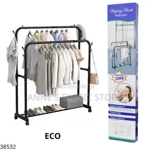 Heavy-Duty Double Pole Clothes Rack With Wheels