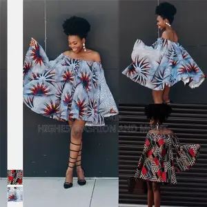 Ankara Off Shoulder Long Sleeve Dress