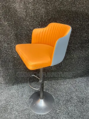 Adjustable Swivel Bar Stool –Two-Tone Orange Grey Ribbed Leatherette