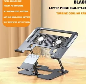 Foldable Laptop Stand and Phone Stand With Double Cooling Fan