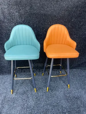 Bar Stool – Ribbed Leatherette Bucket Seat With Navy Legs
