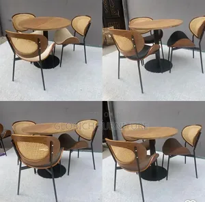 Round Wood-Top Café Set – 3-Seater With Rattan Bentwood Chairs
