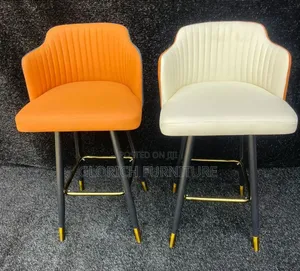 Bar Stool – Ribbed Leatherette Armchair Stool With Gold Footrest
