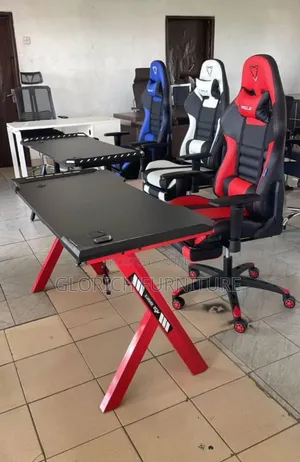 Gaming Desk Racing Chair Set – Black Red With X-Frame Legs