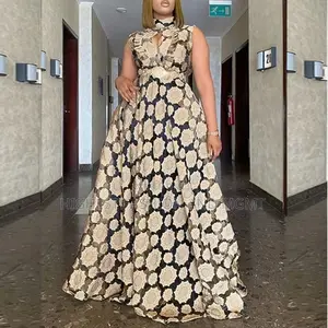 Flower Print Ankara Long Sleeveless Dress