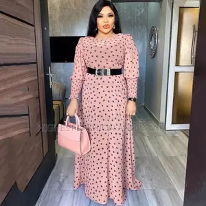 African Print Polka Dot Maxi Chiffon Dress