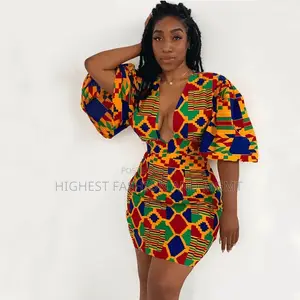 Summer v-Neck African Print Dress