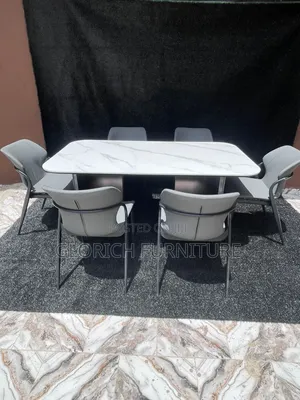 Original Marble-Top Dining Set – 6-Seater With Black Base