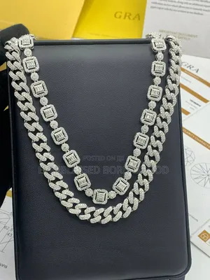 VVS Moissanite Cube- Linked and Cuban Neck Chain