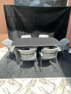 Dark Stone Dining Set – 6-Seater With Grey Leatherette Chairs