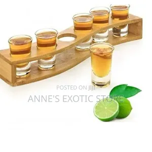 6pcs Tequila Shot Glass Set With Wooden Bamboo Serving Holder