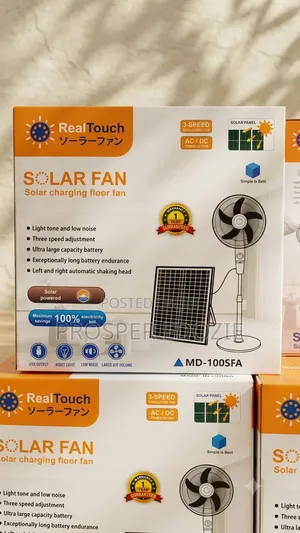 16" Realtouch Solar Rechargeable Standing Fan With Solar Panel