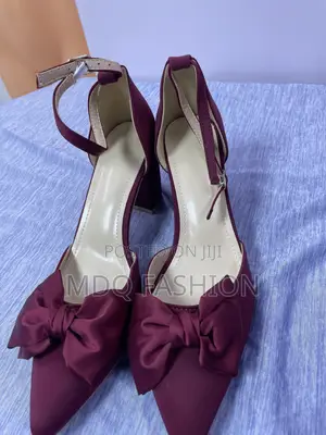 Burgundy Satin Bow Block Heels