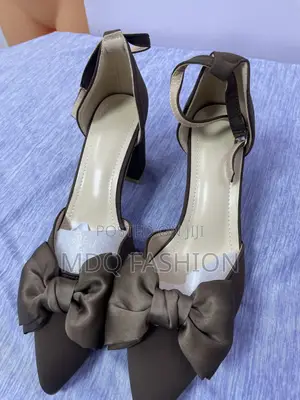 Brown Satin Bow Heels