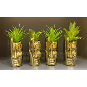 Sculpture Head Gold Stand With Flowers