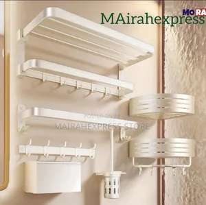 Multifunctional 7-in-1 White Bathroom Organizer Rack Set Atm