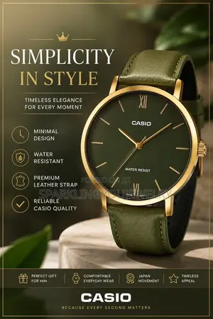 Green Leather Casio Watch