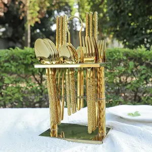 24pcs Gold Plated Cutlery Set | Luxury Stainless Steel Spoon Set