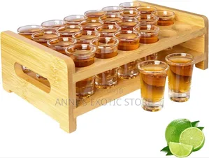 24-Hole Bamboo Shot Glass Serving Tray With 24 Glass Cups