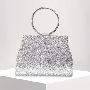 Glitter Silver Ball Handle Clutch Purse