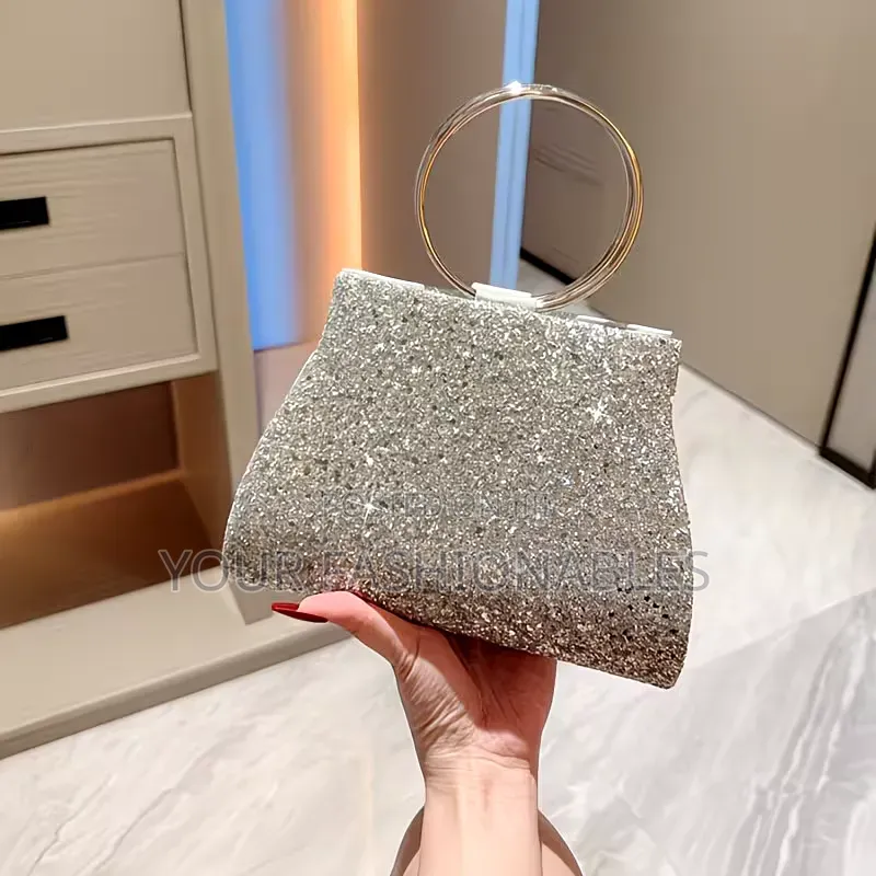 Glitter Silver Ball Handle Clutch Purse