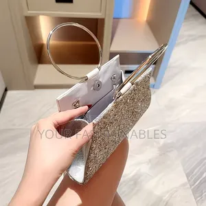 Glitter Silver Ball Handle Clutch Purse