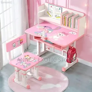 Adjustable Kids Study Desk and Chair Set With Bookshelf Drawer