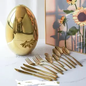 German Egg Shaped Gold Polish Tableware Cutlery Set (24pcs)