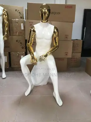Seated Full Fibreglass White Gold Male Mannequin
