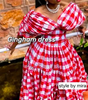 Red and White Gingham Off-Shoulder Wear