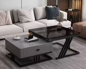 Ash and Black Glass Center Table 2 in 1