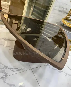 Triangular Walnut Smoked Glass Coffee Table
