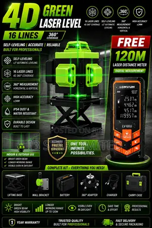 Perfect Alignment 16 Line Green Laser Level Free 120m Distance Meter