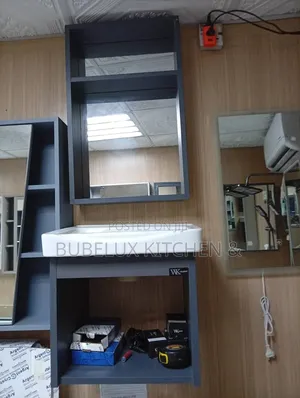 Wall Mount Vanity Set| Ceramic Basin+Mirror Cabinet+Open Shelf