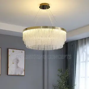 Modern Luxury Round Crystal Tassel Nordic Chandelier for Living Room.