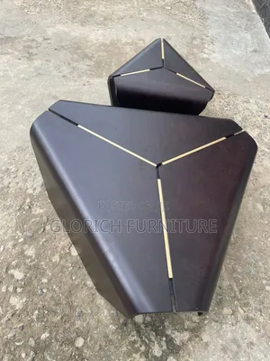 Geometric Coffee Side Table Set – Dark Wood With Gold Inlay Lines
