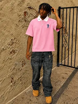 Men’S Premium Pink Polo Shirt With White Collar – Casual Fashion Tee