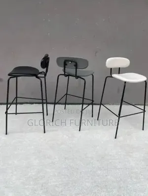 Minimalist Bar Stool –Padded Seat Backrest on Slim Black Metal Frame