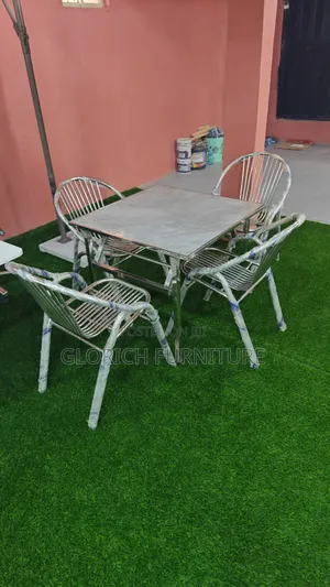 Outdoor Stainless Steel Dining Set – 4-Seater With Marble-Top Table